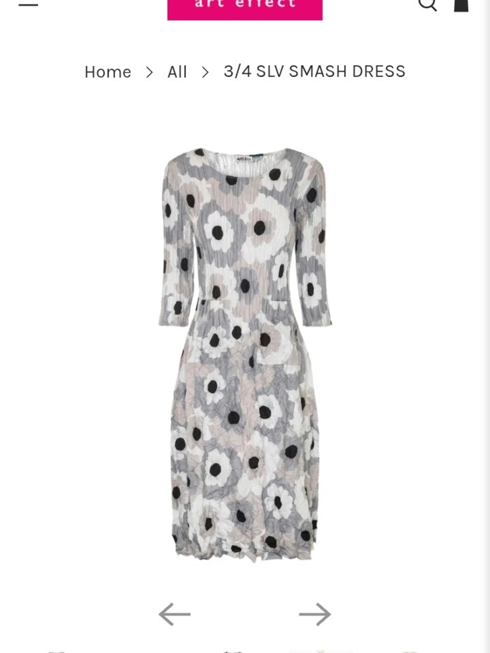 Alquema Gray Floral 3/4 Sleeve Smash Pocket Pleated Dress Sz 1 S/M